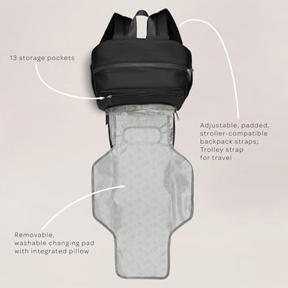 JJB by JuJuBe - New Deluxe Diaper Bag Backpack with Portable Changing Pad, Stroller Straps, Large Travel Backpack for Boy or Girl, Carrying Baby Bottles, Diapers, Pacifiers, Grey, Mother's Day Gift - color: Black