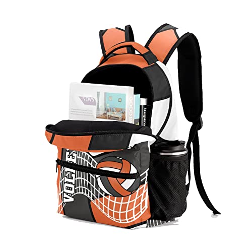 Custom Volleyball Black Orange White Waterproof Backpack Bookbag with Name for Birthday Holiday Gift - color: Backpack 16