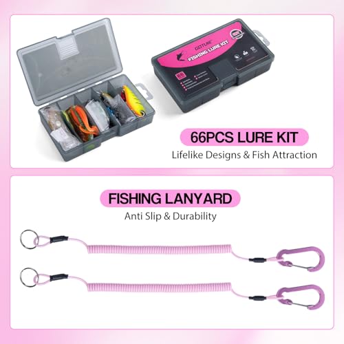 Goture Pink Fishing Rod and Reel Combo - ML Action Spinning Reel Pole with Shimmering Pink Sling Bag - 8FT Telescopic Rod Kit for Starter Travel Saltwater Freshwater - color: Shimmering pink, size: Small bag with 3600 trays, style: Full Fishing Kit(includ