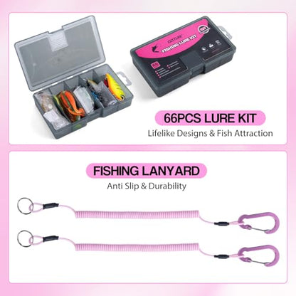 Goture Pink Fishing Rod and Reel Combo with 3700 trays - Spinning Reel Pole with Shimmering Pink Sling Bag - 8FT Telescopic Rod Kit for Starter Travel Saltwater Freshwater - color: Shimmering pink, size: Large bag with 3700 trays, style: Full Fishing Kit(