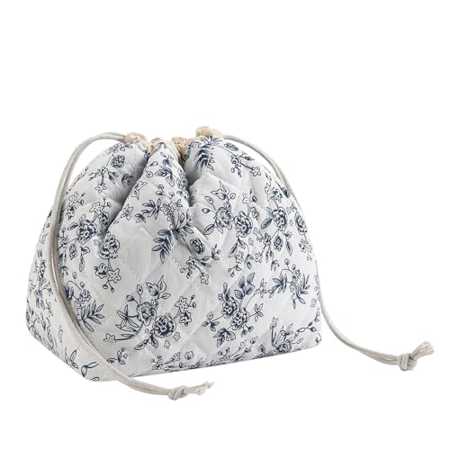 uekeboag Cotton Quilted Drawstring Makeup Bag with Canvas Lining,Coquette Aesthetic Cute Travel Toiletry Bag,Drawstring Gift Bag for Women and Girls（16Dark Blue） - color: 16Dark Blue