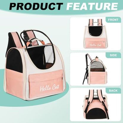 Cat Backpack Carrier, Large Space & Breathable, Ventilated Mesh Design Pet Backpack for Cats or Small Dogs, Intended for Hiking/Camping/Traveling (Pink, 14.6"x9.8"x13.4") - color: Pink