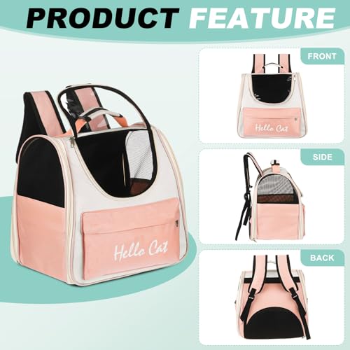 Cat Backpack Carrier, Large Space & Breathable, Ventilated Mesh Design Pet Backpack for Cats or Small Dogs, Intended for Hiking/Camping/Traveling (Pink, 14.6"x9.8"x13.4") - color: Pink