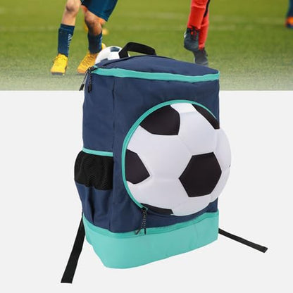 Bnineteenteam Soccer Backpack, Youth Soccer Bag Sweat Wicking Breathability Football Bag with Ball Compartment and Shoe Compartment for Activities - color: Green with Blue, size: Children Size (Fits Size 4 Ball)