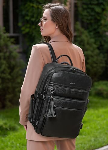Shrrie Laptop Backpack for Women,Vegan Leather Backpack Work Computer Backpacks fits 16" Laptop,Water Resistant Teacher Nurse Casual Daypack for Weekender Camping Travel,Two-toned Black - color: Two-toned Black