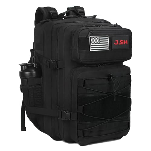 J.SH Daily 35L Military Tactical Backpack for Men, EDC MOLLE Backpack, 900D Oxford Nylon, Assault Rucking Pack, Portable Tactical Gear for Outdoor Hiking, Gym, Rugged Survival & Bug Out Bag - Black - color: Black, size: 35L