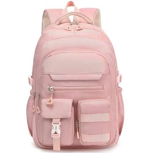 Cute Backpack for Teen Girls Boys, Aesthetic Travel Bookbag for High Middle School College Student (Pink) - color: Pink
