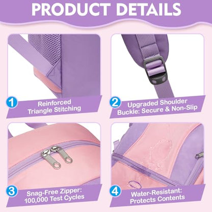 Girls Backpack for Kids Back to School Bag Pink Purple Bookbag Big Child Children Book Bag Ages 8-10 10-12 Years Old Large Gifts Tween Middle High Schoolbag Back to School with Laptop Compartment 18" - color: Purplepink