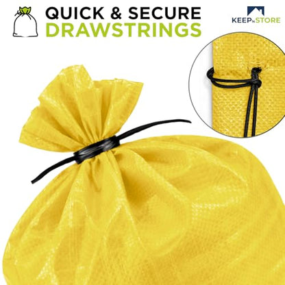 Heavy Duty Sand Bags Pack of 6, Bright Yellow Empty Sandbags with Built-In Ties, Woven Polypropylene UV Protection 1600 Hours, Fillable Bags for Flood Control, Weight, 20x36 inches, 100 Pounds Volume - size: 20"W x 36"L, style: Pack of 6