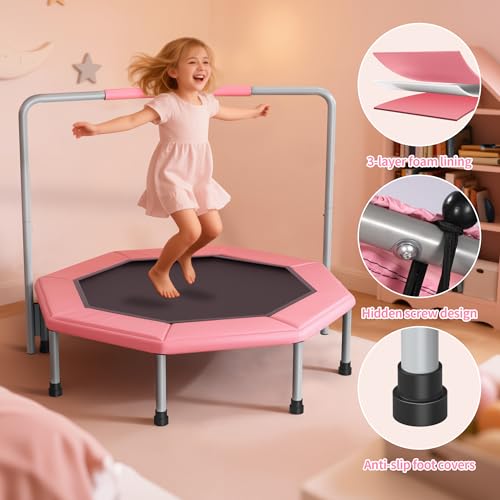 36 Inch Kids Trampoline for Toddlers Ages 1-3,Mini Indoor/Outdoor Trampoline with Gap-Free Spring Design - Safe Bounce Jumping Toy - color: Pink