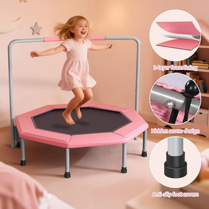 36 Inch Kids Trampoline for Toddlers Ages 1-3,Mini Indoor/Outdoor Trampoline with Gap-Free Spring Design - Safe Bounce Jumping Toy - color: Pink
