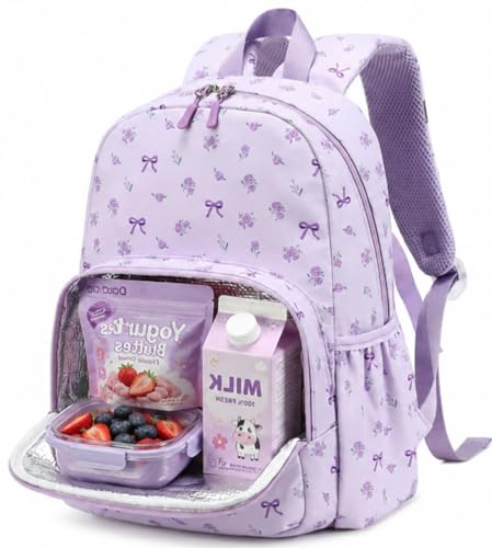 BTOOP Kids Backpack for Girls 4-6, Cute Purple Bow Girls Backpack-Preschool Kindergarten School Bookbag with Insulated Lunch Compartment & Chest Strap for Girl - color: Purple-bow, size: Age 3-6 (14.5" H Fit Folder)