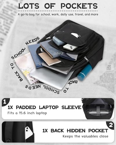 Backpack for Middle High School Teen Boys Girls Large College Bookbag with Laptop Compartment Back to School Book Bags Mochilas Escolares para Niños Niñas Adolescentes (Black, Solid) - color: Black