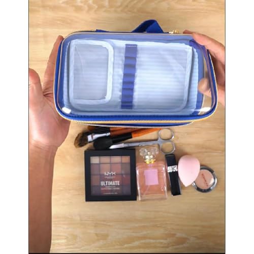 ZIPIT: Travel Makeup Bag - Navy Blue & White Stripes - Protective Hard Shell, Large Cosmetic Case, Transparent Zipper Lid, Handle, Toiletry Organizer - color: Multicolor