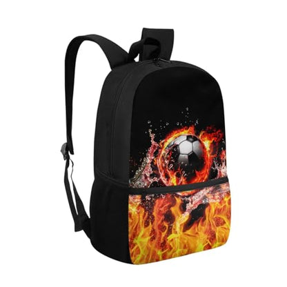 ZOUTAIRONG School Bags for Boys 7-10/10-12/12-16, Flaming Water Soccer Ball Design Insulated Water Bottle for Hot & Cold Drinks, Casual Cute Backpack with Side Pockets - color: Flaming Water Soccer Ball Design