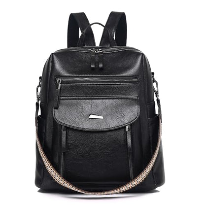 WYFJNX PU Leather Womens Backpack Purse Ladies Backpack Handbag Fashion Shoulder Bag Small Travel Bag Black - color: Dark Black