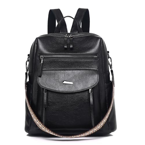 WYFJNX PU Leather Womens Backpack Purse Ladies Backpack Handbag Fashion Shoulder Bag Small Travel Bag Black - color: Dark Black