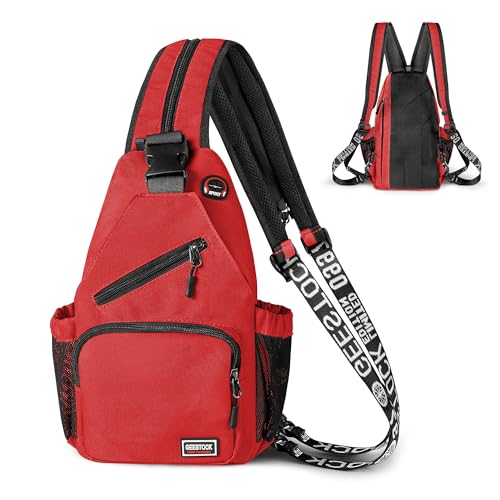 Geestock Convertible Sling Bag for Women Men, Lightweight Crossbody Backpack Daypack Chest Bag Fit 10.9" Tablet for Travel, Sport, Hiking & Commute, Red, 8.27in×3.94in×13.39in - color: Red, size: Large