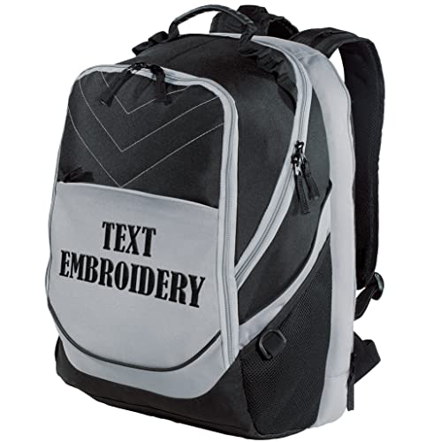 TEEAMORE Custom Travel Laptop Backpack Add Your Embroidered Text Computer Water Resistant Bag Black Grey - color: Black Grey, size: 17 inch - Add Your Text