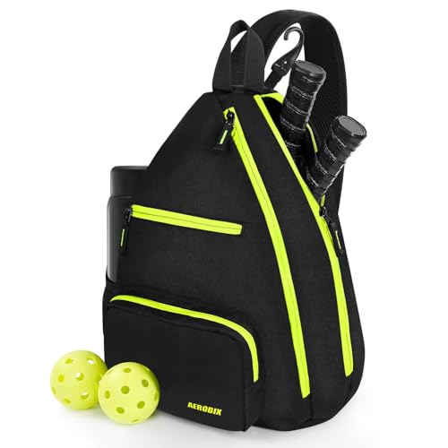AEROBIX Pickleball Bag for Women & Men, Pickle Ball Backpack - Upgraded Zippers, Large Capacity, Padded Paddle Pocket, Adjustable Sling Bag (No Accessories) - color: GREEN