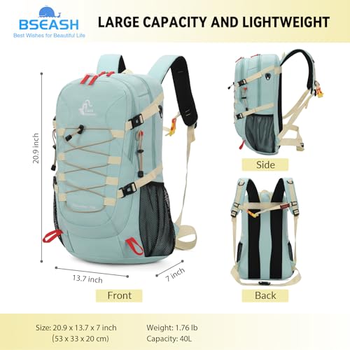 Bseash 40L Waterproof Hiking Backpack with Rain Cover, Outdoor Sport Travel Bag Daypack for Camping Climbing Skiing Cycling (Greenish-blue) - color: Turquoise