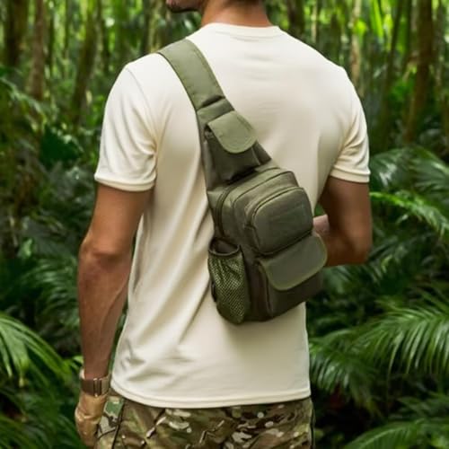 Sling Bag Crossbody Backpack for Men Women Travel Outdoor Camping (Army green) - color: Army Green