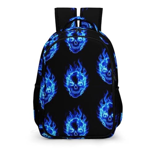 Cute College Laptop Backpack Fire Flaming Blue Cool Skull, Sturdy Travel Business Bag with Tumbler Holder Gifts for Nurse Teacher Women - color: Pattern (350)