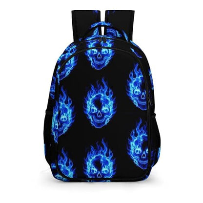 Cute College Laptop Backpack Fire Flaming Blue Cool Skull, Sturdy Travel Business Bag with Tumbler Holder Gifts for Nurse Teacher Women - color: Pattern (350)