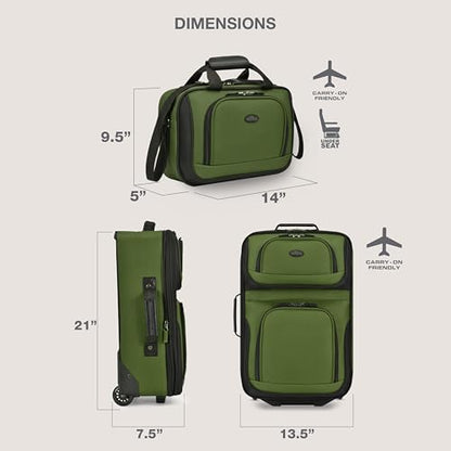 U.S. Traveler Rio Lightweight Softside Rolling Carry-on Suitcase, 2-Wheel Set, Green - color: Green, size: 21"/14"