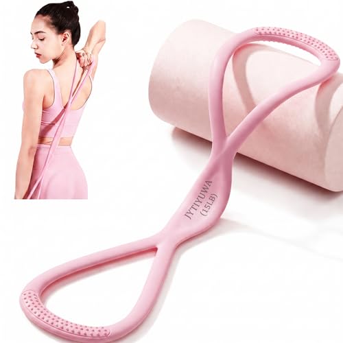 Resistance Bands with Handles,Figure 8 Resistance Band Elastic Fitness Bands Exercise Band for Home Yoga Gym Workout - color: Pink-15LB