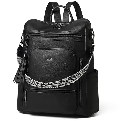 Shrrie Vegan Leather Laptop Backpack for Women 15.6 inch Work Backpack Fashion Travel Backpack Purse for Travel College Work - color: 1 Two-toned Black