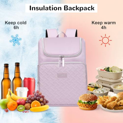 17L Backpack Cooler Insulated Leak-Proof for Women, 18 Cans Small Thermal Cooler Backpack Bag for Camping Beach Lunch Picnic, Purple