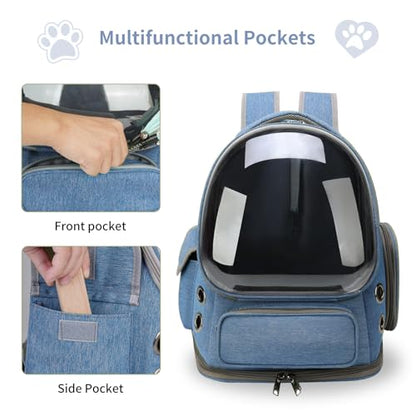 Cat Backpack Carrier for Cats and Small Dogs, Breathable Cat Bubble Backpack, Airline Approved Pet Travel Carrier for Hiking Camping Outdoor(Blue) - color: Blue