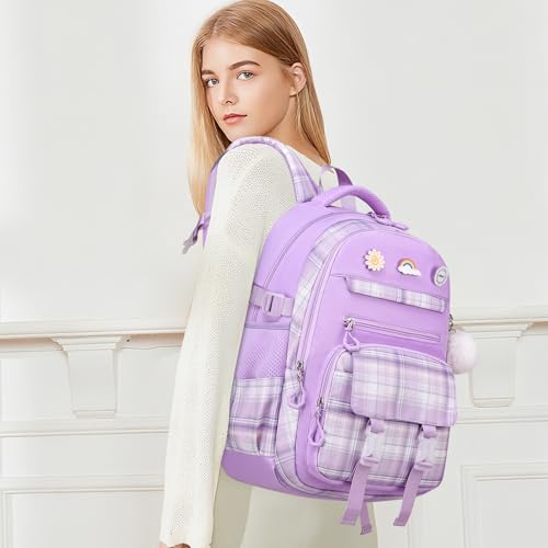 MOMUVO Girls Backpack with Lunch Box, Backpacks for Teen Girls, Backpack and Lunch Box Set - color: Purple Sets