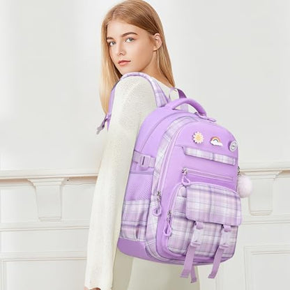 MOMUVO Girls Backpack with Lunch Box, Backpacks for Teen Girls, Backpack and Lunch Box Set - color: Purple Sets