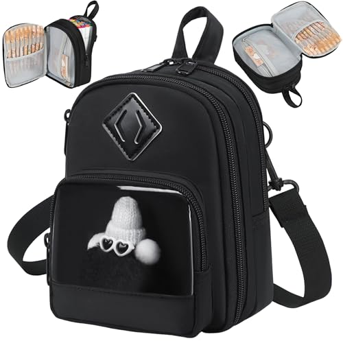 Large Capacity Kids Backpack Pencil Case Pen Bag with Clear Pocket, Cute Kawaii Pen Pouch Organizer with Adjustable Strap & Plush Doll Keychain for School Girls Boys (Black) - color: Black