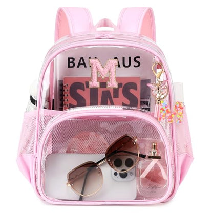 PIG PIG GIRL Clear Backpacks for Stadium Events Approved 12×6×12 Clear Bookbag for Women Mini Transparent Letter Back Pack, Pink, Letter-M - color: Pink, style: M