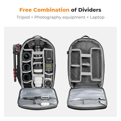 K&F CONCEPT Camera Backpacks for Photographers Travel Bag for Tripod Camera Lence Accessory with laptop compartment and Rain Cover Multi-Functional Camera Bags for Dslr Cameras