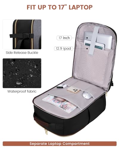 LOVEVOOK 50L Travel Backpack for Women & Men, Airline Approved Carry On Luggage with 3 Packing Cubes, TSA Overnight Bags, Waterproof Personal Item Bag, Weekender Essentials Backpacks fits 17" Laptop - color: Black-grey-brown, size: X-Large