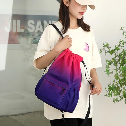 Drawstring Backpack for Women Drawstring Gym Bag Water Resistant Small Cinch Sack Pull String Backpack Bag (Red-Blue) - color: Red-blue