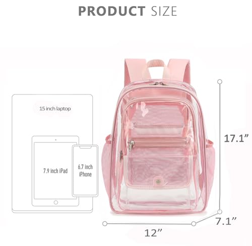 Clear Backpack for Girls Boys Women Men, Heavy Duty Transparent PVC Bookbag for School College Work See Through Backpack,Pink - color: Pink
