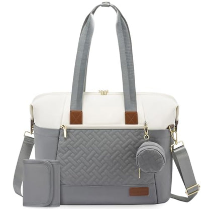 LOVEVOOK Diaper Bag Tote, Baby Diaper Bag Waterproof Travel Diaper Tote with Changing Pad - color: Gray/Beige/Brown