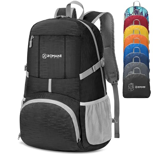 ZOMAKE Lightweight Packable Backpack 35L, Light Foldable Backpacks Water Resistant Collapsible Hiking Bag, Compact Folding Day Pack for Travel Camping(Graphite black) - color: Graphite Black