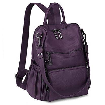 Uromee Travel Backpack Purse for Women Vegan Leather Ladies Fashion Tassel Shoulder Bag Convertible - color: 0243 Dark Purple