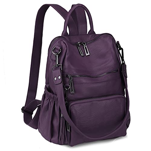 Uromee Travel Backpack Purse for Women Vegan Leather Ladies Fashion Tassel Shoulder Bag Convertible - color: 0243 Dark Purple