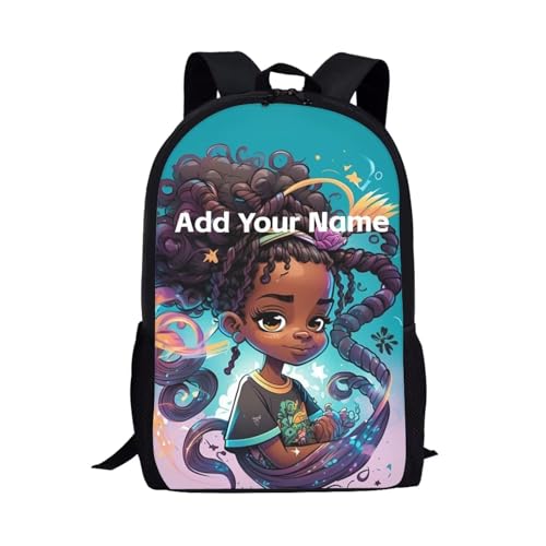 Afro Black Personized Backpack for Little Girls Bookbag Ages 6-8/8-10 Custom Name Book Bag Kids 2 Grade/3Rd Grade School Bag Hiking - color: African Black Girl-20