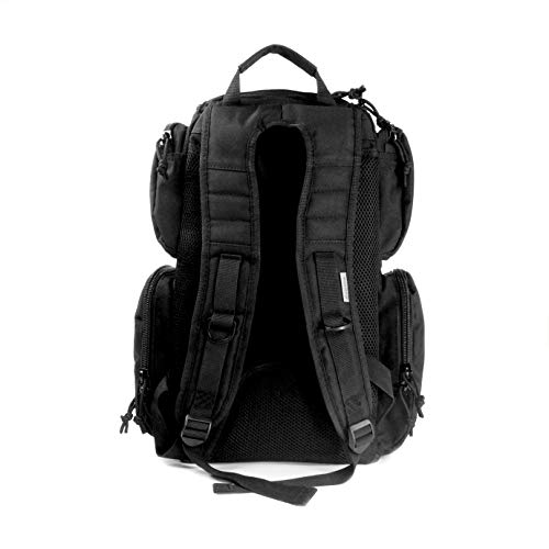 K-Cliffs Tactical Range Backpack – Lockable Bag for 5 Handguns Pouches – 900D Water‑Resistant with Rain Cover & USA Patch - color: Black With 5 Pouches