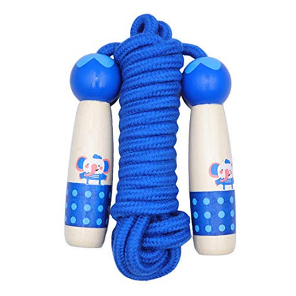 Jump Rope for Kids Adjustable Length Cotton Rope with Wooden Handle for Boys and Girls Sport Fitness Exercise - color: Blue