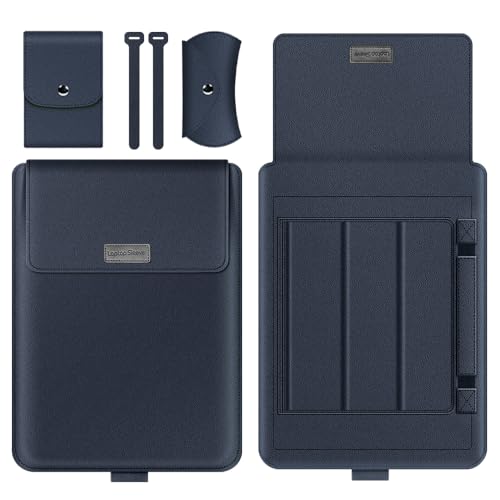 Laptop Sleeve 13-14" Case with Stand, Compatible with Microsoft Surface Laptop 5/4/3/2 13.5", MacBook Air/Pro 13.3", PU Leather Sleeve for 15-16" Laptops - Dark Blue - color: Dark Blue, size: 13-14 Inch