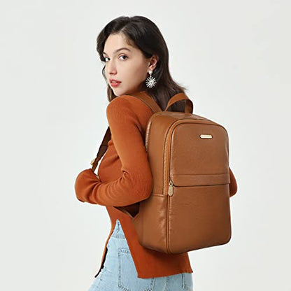 BOSTANTEN Genuine Leather 15.6 inch Laptop Backpack Purse for Women College Casual Backpack Travel Bag - color: 1-brown
